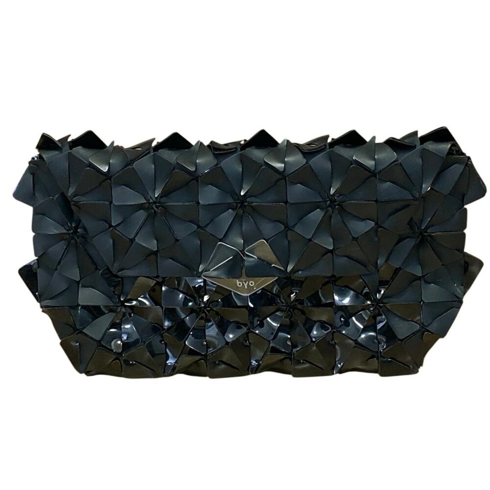 Byo Warrior Black Geometric Evening Mini Wristlet Purse Pouch Clutch Handbag OS